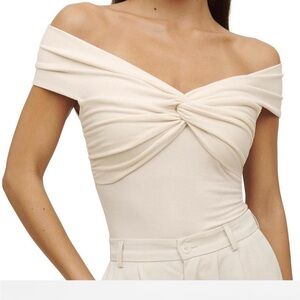 Reformation Cream Off-Shoulder Twist Top